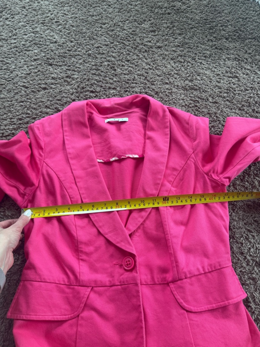 CAbi Power Pink Peplum Cotton Blazer Jacket Crop Barbie 3/4 Sleeve 8 - Picture 8 of 9